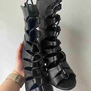 Lightly worn black lace up boots/heels
